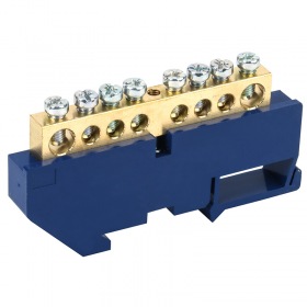 REXANT Шина «N» нулевая с синим изолятором на DIN-рейку 8x12 мм стойка бол. 8 групп REXANT