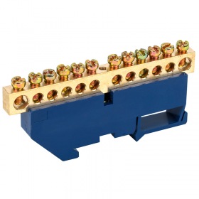 REXANT Шина «N» нулевая с синим изолятором на DIN-рейку 8x12 мм стойка бол. 12 групп REXANT